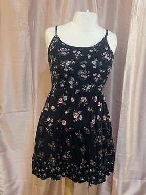 Black Floral Spaghetti-Strap Mini Dress - Pink & Green Accents
